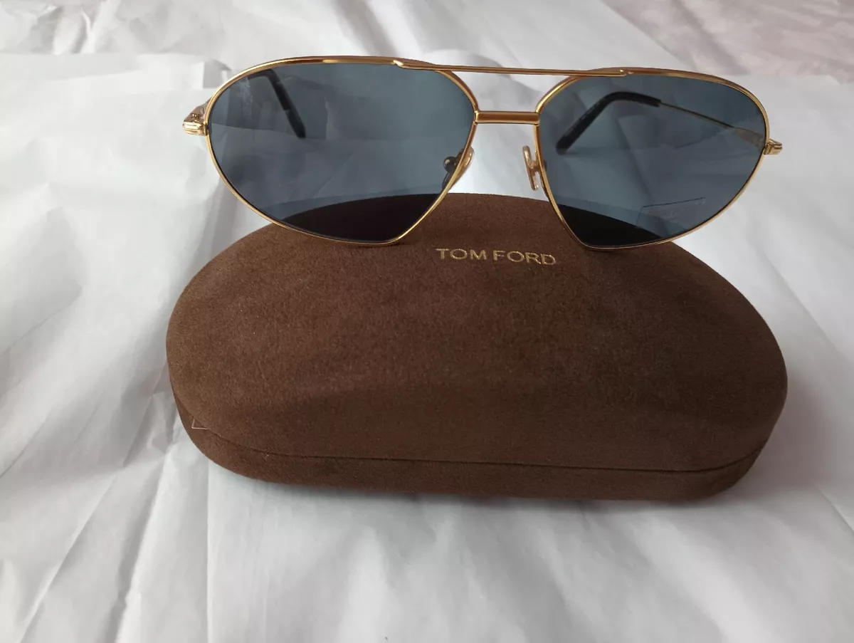 Tom Ford Gold Frame Blue Lens Aviator Sunglasses UV Protection