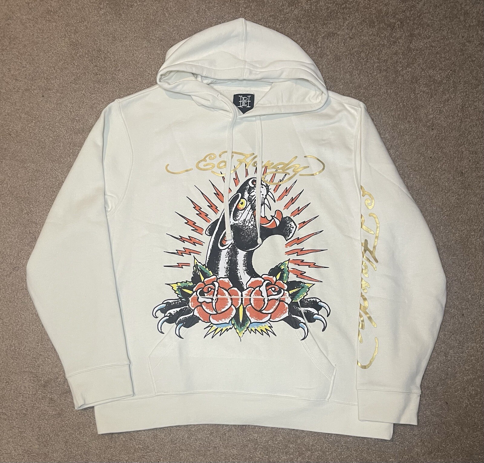 Ed Hardy Panther Roses Hoodie EHM1300-73 Men’s Sz.XL