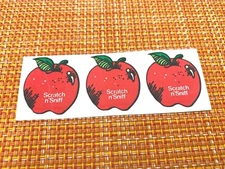 VINTAGE SCRATCH & SNIFF STICKER 3M DIE CUT APPLE VERY STRONG SMELL - STRIP OF 3