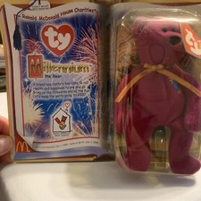 Vintage McDonalds Ty Teenie Beanie Babies Mini Millennium Bear 2000 Purple