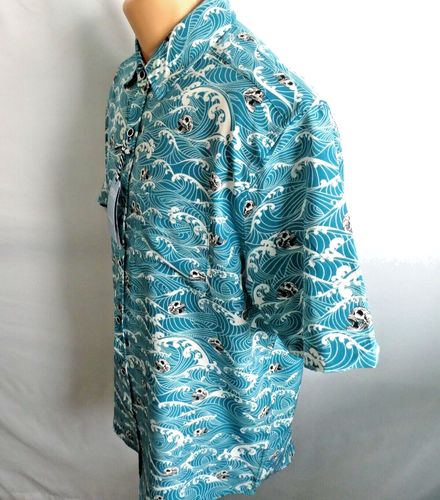 VSTR Men's L Shirt 4 Way Stretch Turquoise Waves & Skull Poly/Spandex Blend - Picture 6 of 8