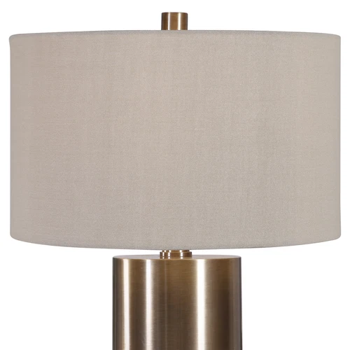 Modern Minimalist Brass Bronze Cylinder Table Lamp | Metal Beige Casual Large - Picture 6 of 8
