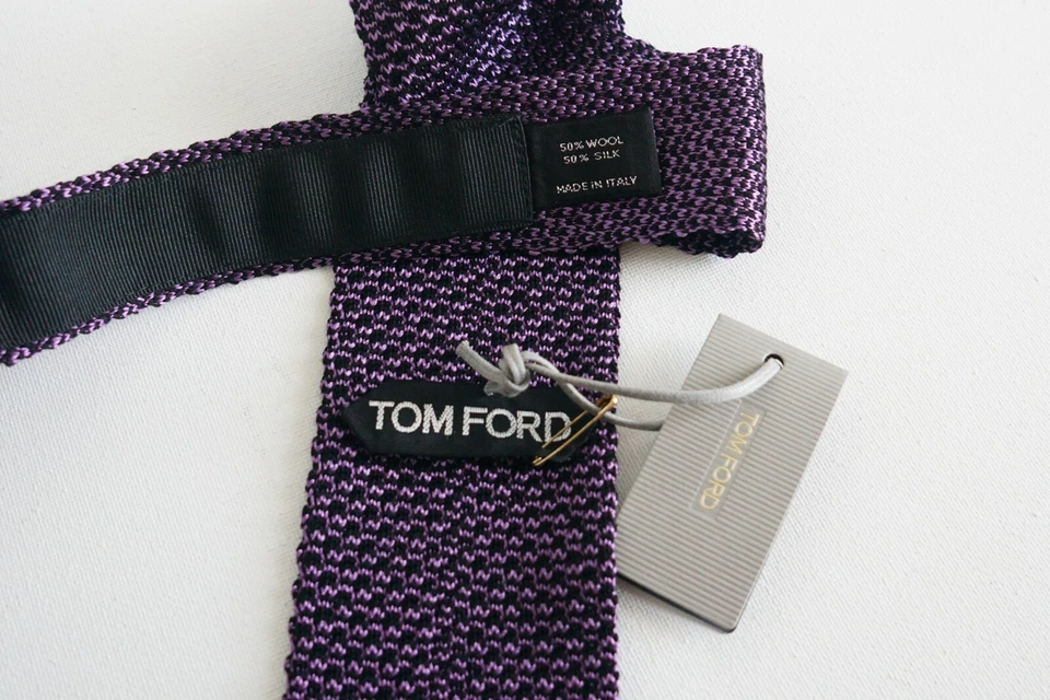 NWT Authentic TOM FORD Purple Black WOOL SILK KNIT Skinny Tie - Image 4 of 4