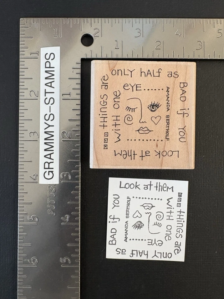 Paula Best One Eye Amanda Bertholf Quote Half As Bad Rubber Stamp 9841A Altered - Image 3 of 4