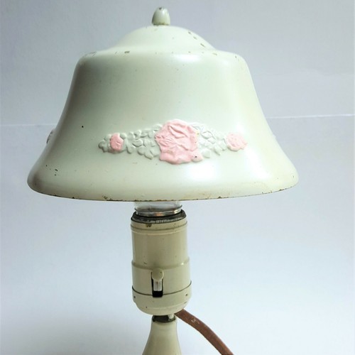 1920s Vintage Boudoir Ivory Floral Metal Lamp Shade & Ivory Floral Base Antique - Picture 3 of 10