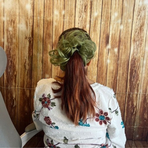 Curly Messy Hair Bun Scrunchie Green Synthetic Updo Extension - Picture 2 of 6