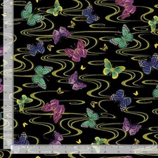 Shizuka Fabric | Asian Floating Butterfly Black Gold | Timeless Treasures YARD