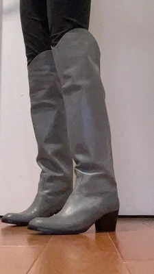 Neuves Bottes/Santiags En Cuir souple grise - Made In Italy- Taille 40 - Photo 1/4