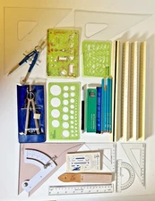 Lot of Vintage Rulers Drafting Measuring Tools Templates Leads Pencils Deitzgen