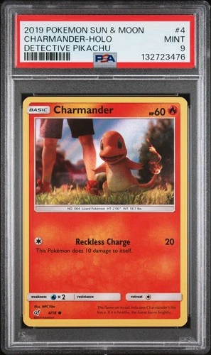 2019 POKEMON SUN & MOON DETECTIVE PIKACHU #4 CHARMANDER-HOLO PSA 9