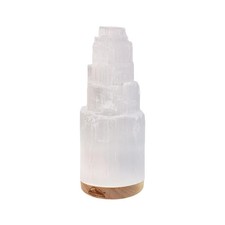 Himalayan Glow Selenite Crystal Lamp 20 cm, Hand Curved Moroccan Charging Sta...