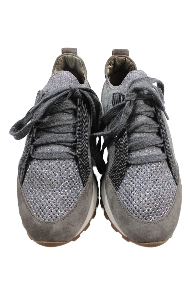 Brunello Cucinelli Mujer Monili Tejido Gamuza Informal Tenis Gris Talla 7 Foto 2 de 4