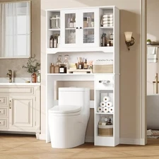 Over The Toilet Storage Cabinet,Bathroom Organizer with Glass Doors an