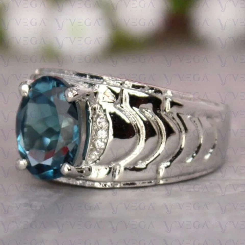 4.10ct Oval Cut Natural Topaz with Diamond Men Prong Ring 950PT Platinum Plated - Image 3 of 4