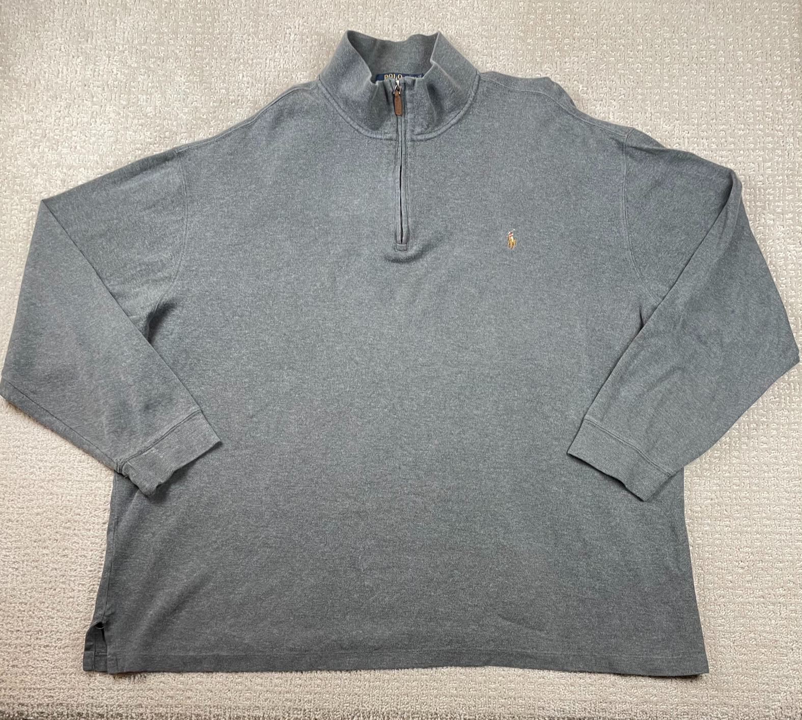 Polo Ralph Lauren Sweater Mens Size 3XLT Gray Estate Rib 1/4 Zip Cotton Pullover