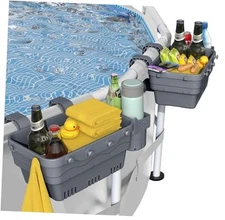Poolside Storage Basket for Above Ground Pools, Above Ground Pool Gray