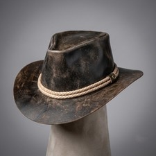 Handmade Arthur Morgan Leather Cowboy Hat Outback Western Ranch Fedora Braided