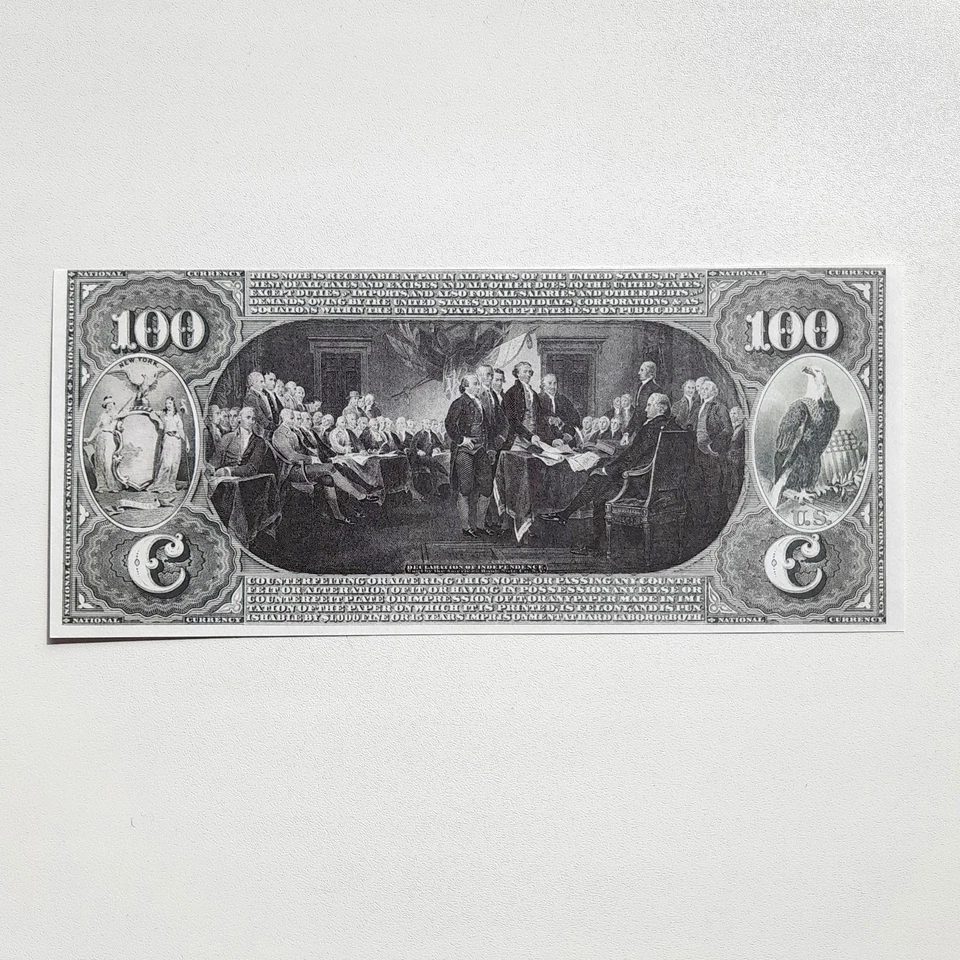 100 Dollars 1865 US New York National Currency Reproduction Banknote Fr US# 452 - Image 4 of 4