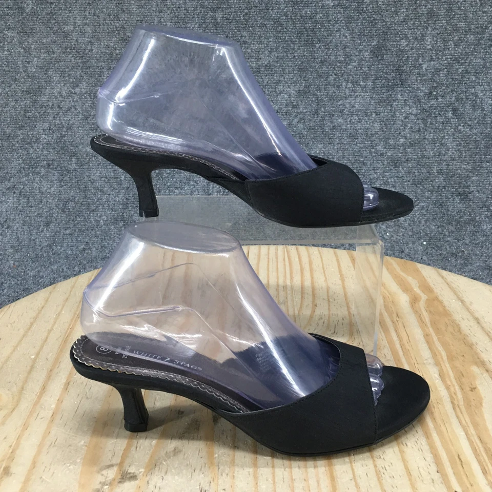 White & Stag Sandals Womens 8 Slide Black Fabric Slip On Open Toe Kitten Heels - Image 2 of 4