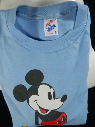 Vintage Mickey Mouse JERZEES Graphic Print Short Sleeve Blue Cotton T Shirt L - Picture 7 of 7