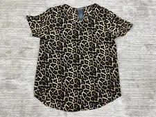Chelsea & Theodore Top Womens Small Brown Leopard Print Shortsleeve