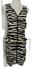 Michael Kors Dress  Sz 2 Zebra Print Silk Sleeveless Front Zip Lg Pockets A-Knee