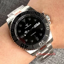 Tandorio NH36A Auto Date Weekday Automatic Men Watch Black Dial Sapphire Glass