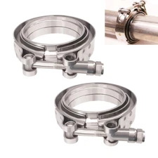 2X 3" Inch V Band Exhaust Clamp Kit with Flange Male Female Sliver Steel