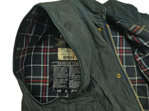 HOT VINTAGE Men's BARBOUR @ A225 WESTMORLAND LINED BLUE GRAY WAXED VEST Jacket S - Picture 9 of 17