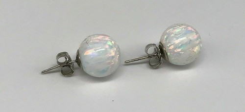 925 Sterling Silver Synthetic Opal Push Back Stud Earrings - Picture 3 of 9