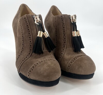 ELAINE TURNER Women's Suede Tasseled Platform Victorian Bootie Heels Sz 6.5