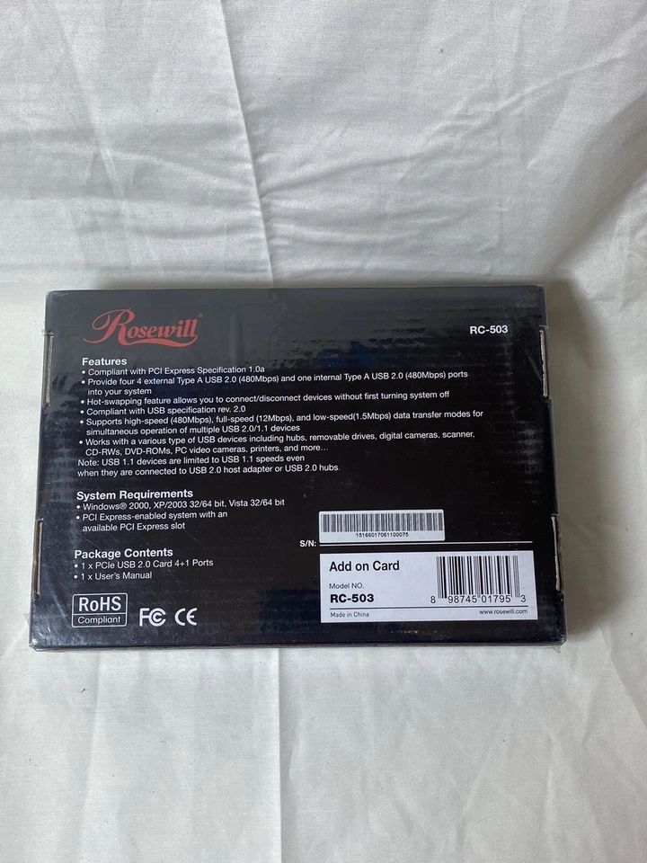 Rosewill PCLe USB 2.0 Card 4+1 Ports RC-503 NIP New  - Image 2 of 2