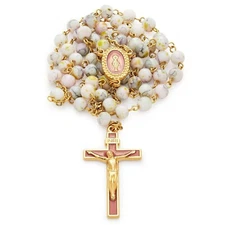 White Rosary Glass Beads Catholic Prayer Necklace from Vatican Made in Italy