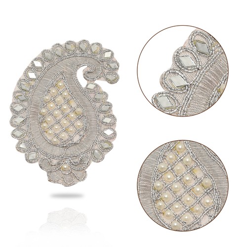 Sew On Fabric Motif Silver Pearl Embroidery Embellishments Applique Patch Crafts
