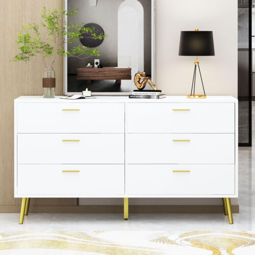54" 6 Drawer Dresser, Modern 6-Drawer Chest, for Living Room Entryway White - Picture 3 of 7