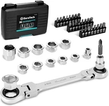DURATECH 12-in-1 Flex-Head Ratcheting Wrench Set &24-in-1 Screwdriver Set 8-19mm
