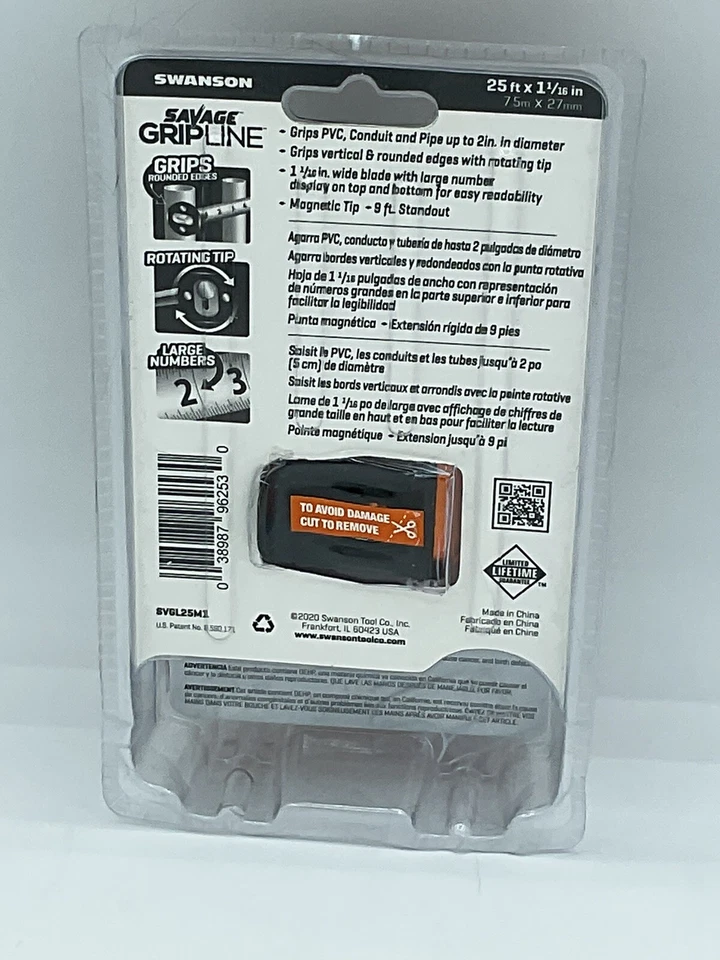 Swanson 25’ Savage GripLine Magnetic Tape Measure 1-1/16" W - 9’ Standout - New - Image 2 of 4