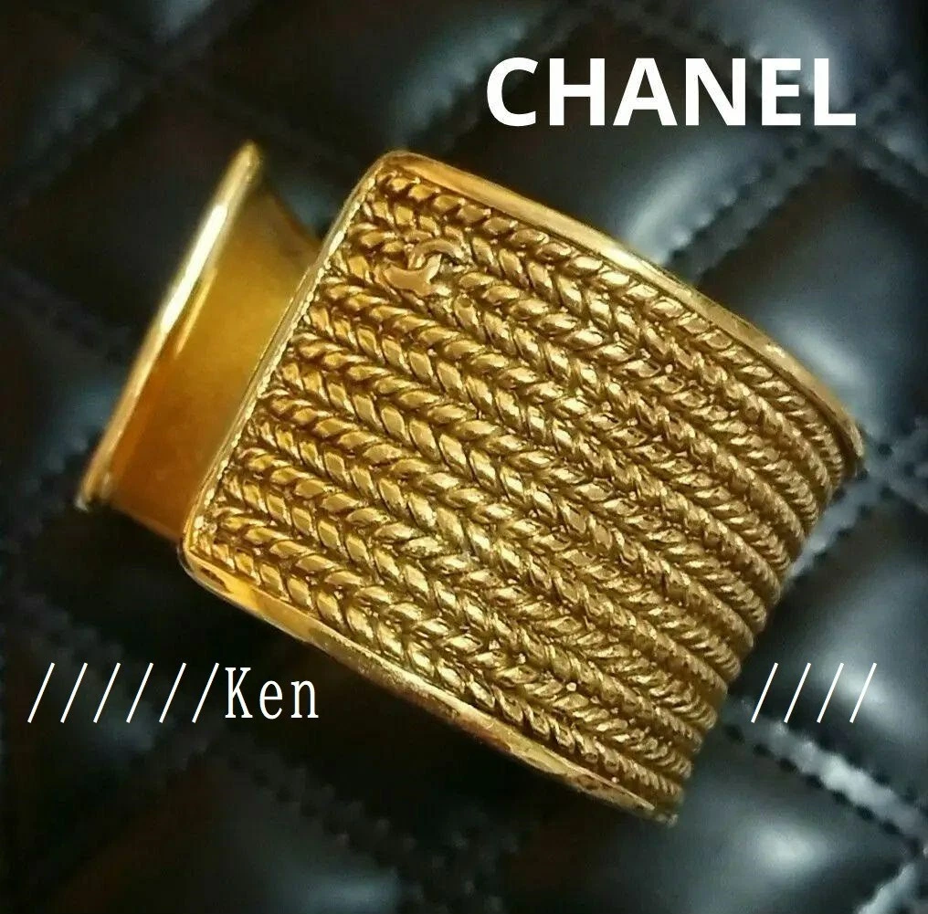 CHANEL Bracelet Bangle AUTH Coco CC chain Logo Vintage Rare Gold 17cm  Circle F/S