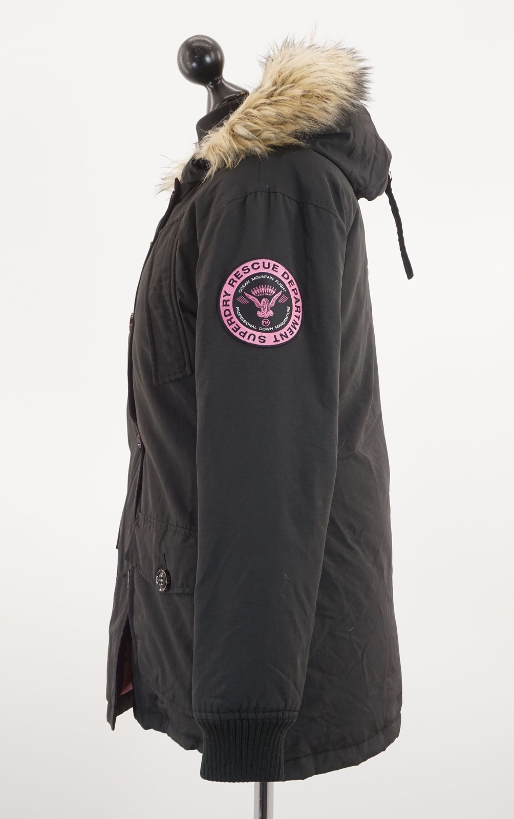 Superdry Womens Down Jacket M Solid Black Lined H… - image 5