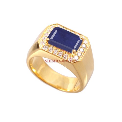 Heated Blue Sapphire Gemstone with 18K Gold Plated Ring For Men's #364 - Picture 9 of 9