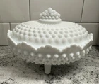Fenton White Hobnail Covered Candy Dish Serving Bowl  7"