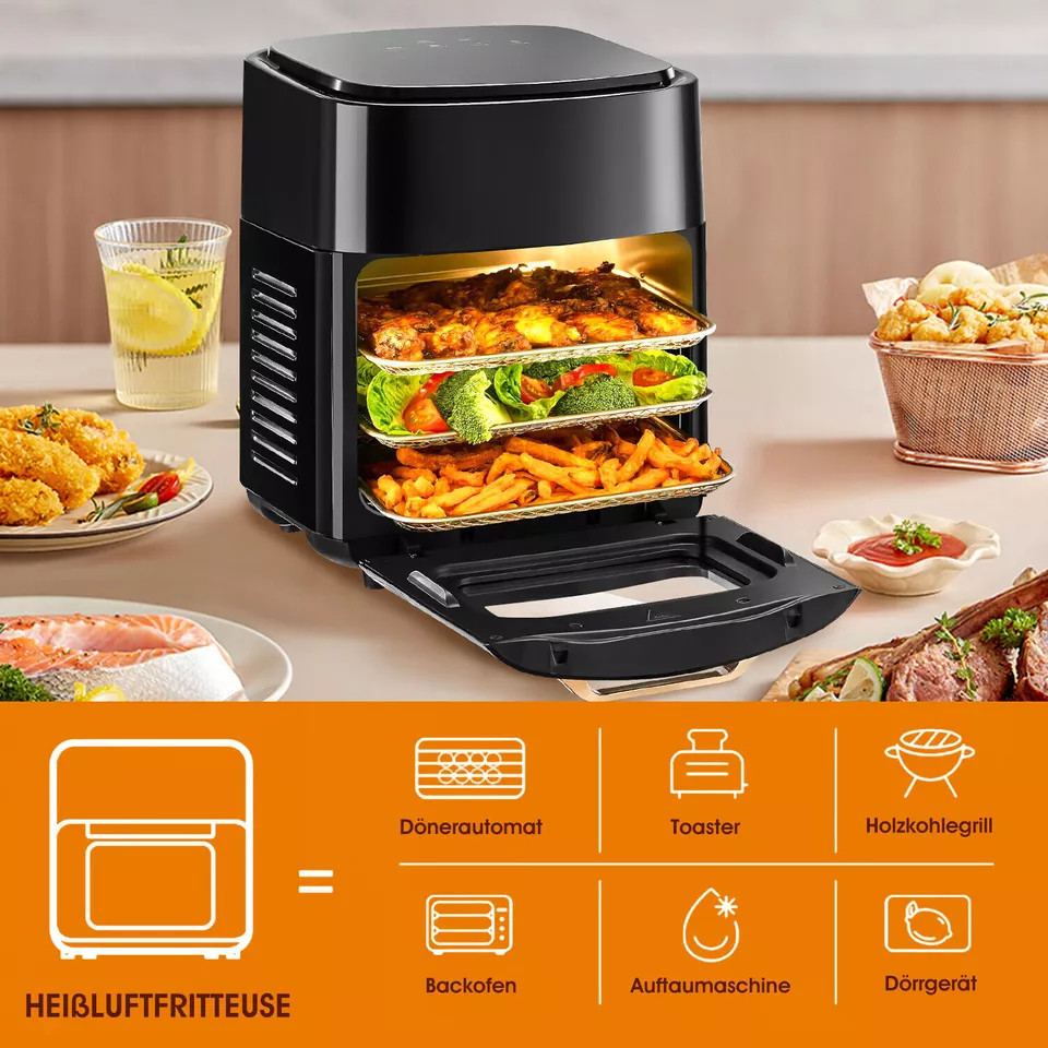 Fritteuse Heißluft Heißluftfritteuse Heissluftfritteuse 15L Airfryer XXL, 1400W