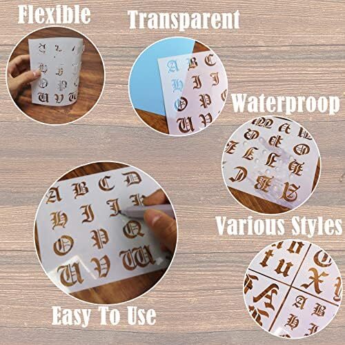 6 Pcs Old English Stencil 2 Inch Letters Number Template Reusable Gothic Call...