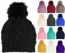 Womens Winter Fleece Thermal Soft Stretch Knit Pom Pom Beanie Hat