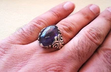 NATURAL AMETHYST FEBRUARY BIRTHSTONE 925 SILVER OXIDIZE HUGE CHRISTMAS MENS RING