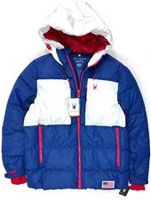 Spyder Puffer Jacket USA Ski Team Patch Red White Blue Camo Web Sizes S, M, L