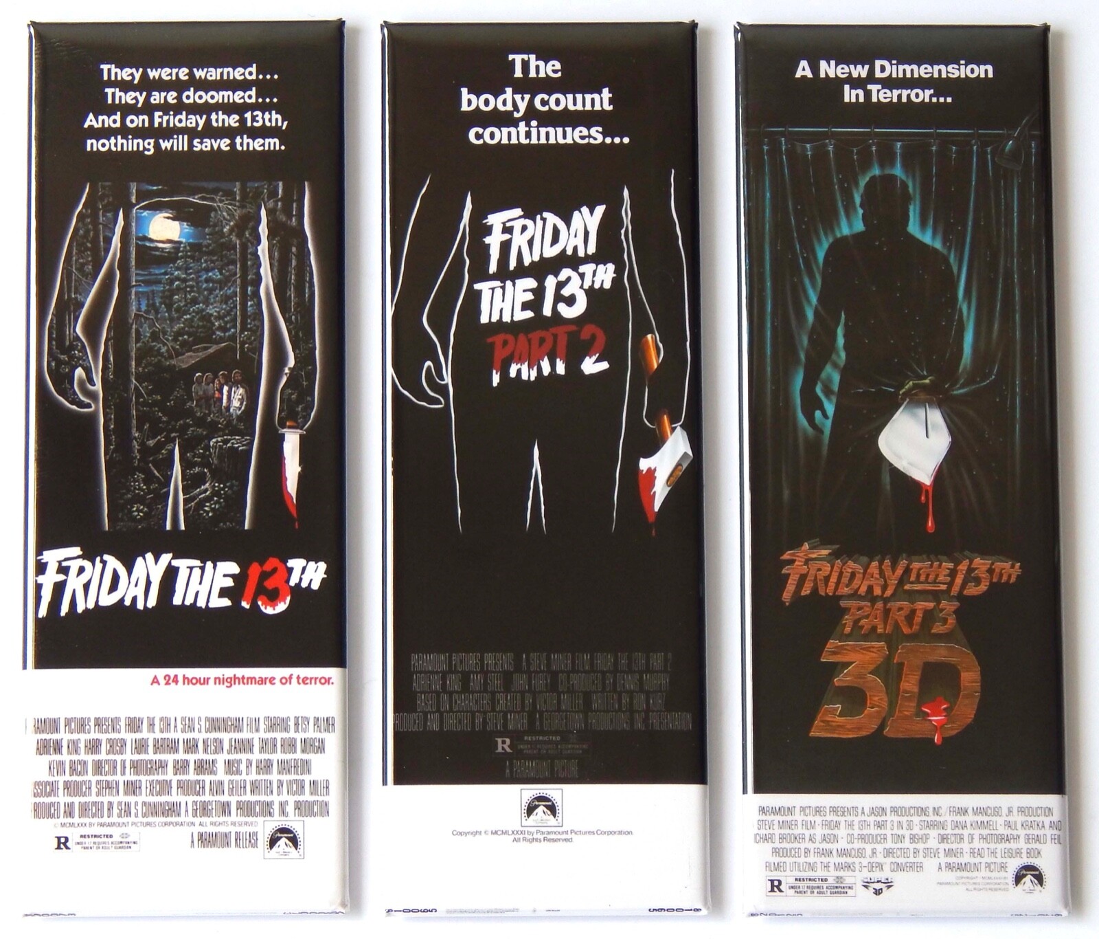 Friday the 13th Horror Movie Fridge Magnet Set - 1.5x4.5 Inches with Poster Art