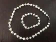 Beautiful Freshwater Pearl Neckace Bracelet 925 Silver Bead Spacers & Clasp