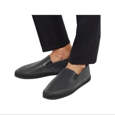 Bottega Veneta Leather Shoes Mens 38 5 Woven Espadrilles Slide On Blue Black Bottega Veneta Leather Woven Espadrilles Mens 5 / 38 Slide  main image 3