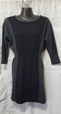 Ann Taylor LOFT Sweater Dress Merino Wool Blend Black Gray Ribbed waist Sz S